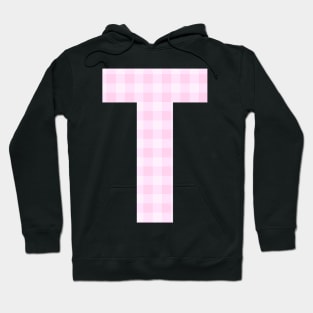 Pink Letter T in Plaid Pattern Background. Hoodie